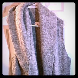 Lou + Grey shawl neck, long, gray wool vest